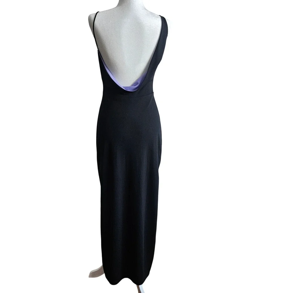 Vintage 90s Black Slip Dress Open Scoop Back Leg Slits Women's XS‎ Formal Prom